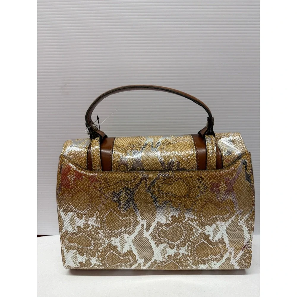 Patricia Nash Leather STINTINO Vintage Leather Flap Satchel  Bag METALLIC‎ GOLD